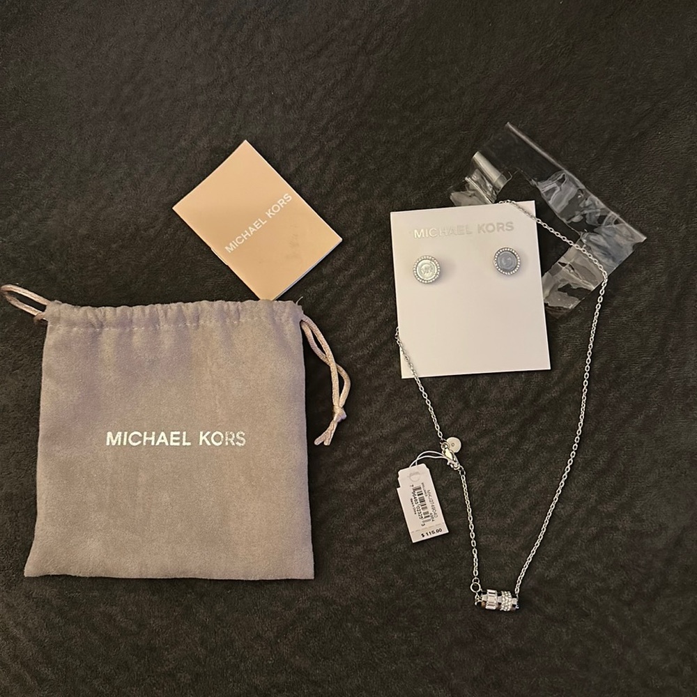 Michael Kors silver necklace and earrings